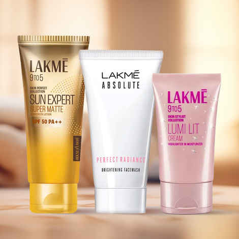 Buy Lakme Luminous Glow Trio (Perfect Radiance Brightening Face Wash, Illuminated Look(50 gm) + Lumi Skin Cream(30 gm) + Sun Expert SPF 50 Ultra Matte Lotion(50 ml)) - Purplle