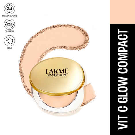 Lakme Makeup+Skincare VitC Superglow Skin Perfecting Compact Ivory10 8 gm