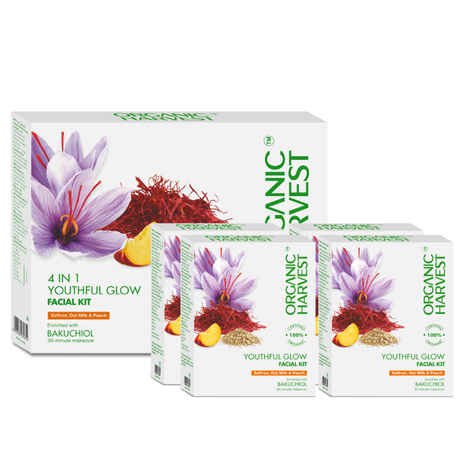 Buy Organic Harvest 4-in-1 Vitamin A Facial Kit Increases Skin Elasticity, Tighten Skin, Protects Skin Against Sun Damage, Ideal for Dry & Combination Skin, Paraben & Sulphate Free a€“ 160 gm - Purplle