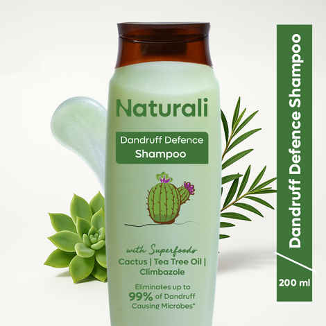 Naturali Dandruff Defence Shampoo with Tea Tree Oil & Cactus Extracts | Prevents Dandruff | Paraben and Sulphate Free Shampoo | Anti Dandruff Shampoo | 200ml