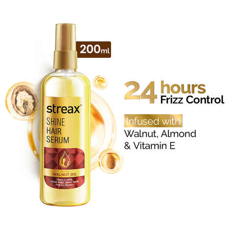 Buy Streax Hair Serum Vitalized with Walnut Oil, For Hair Smoothening & Shine, For Dry & Frizzy Hair - 200 ml - Purplle