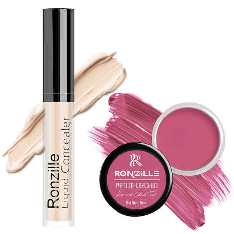 Ronzille Full Coverage Liquid Concealer ( GRANOLA 03 NO ) + Lip and cheek Tint Petite Orchid 8 gm