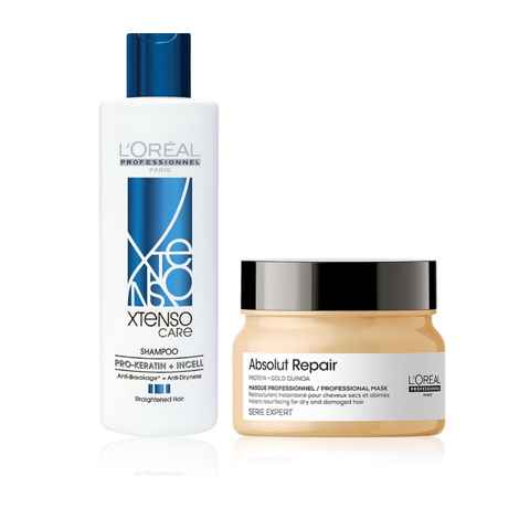 Buy L'Oreal Professionnel Xtenso Care Shampoo + Serie Expert Absolut Repair Mask | For Salon Straightened Hair (250 ml + 250 gm) - Purplle