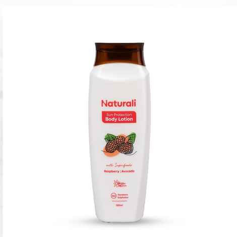 Naturali Sun Protection Sunscreen Body Lotion | SPF 25 PA+++ UVA/UVB Protection | Nourishing & Moisturising | Lightweight | Non-sticky | Non-greasy | Avocado & Raspberry Body Lotion | 100ml