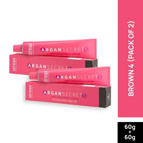 Streax Professional Argan Secret Hair Colourant Cream - Brown 4 (Pack of 2) (60g + 60 gm)