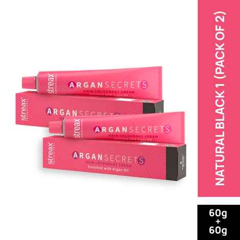 Streax Professional Argan Secret Hair Colourant Cream - Natural Black 1 (60 gm) (Pack of 2)