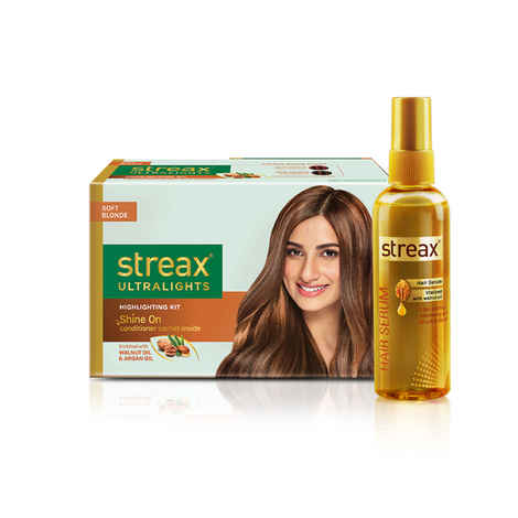 Buy Streax Hair Serum vitalised with Walnut Oil + Streax Ultralights Highlighting Kit- Soft Blonde (45 ml + 40 ml) - Purplle