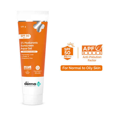 Buy The Derma Co. 1% Hyaluronic Sunscreen SPF 50 Aqua Gel PA++++ Lightweight No white-cast for Broad Spectrum & Blue Light Protection for Oily Dry Acne-prone Skin - (125 gm)| In-Vivo Tested - Purplle