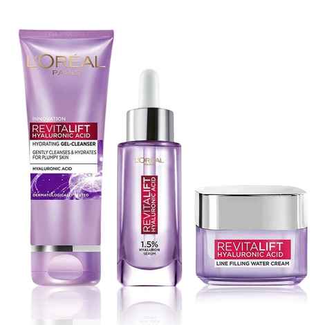 L'Oreal Paris Revitalift Trio- Hydrating Gel Cleanser (100 ml) + 1.5% Hyaluronic Acid Serum (15ml) + Day Cream (15 ml)