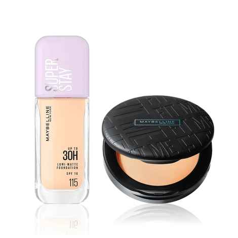 Buy Maybelline Flawless Base Kit 1 ( Super Stay Lumi-Matte Liquid Foundation 30H Longwear yet Light-As-Air, 115, 35ml + Fit Me Matte + Poreless Compact Powder, 230 Natural Buff, 6 gm) - Purplle