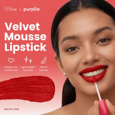 NY Bae Velvet Mousse Liquid Lipstick - Red Hot Rebel 01 (6.5 ml) | Velvet Matte Finish | Transferproof | Smudgeproof | Ultra Light | Smooth | Moisturising Red Lipstick
