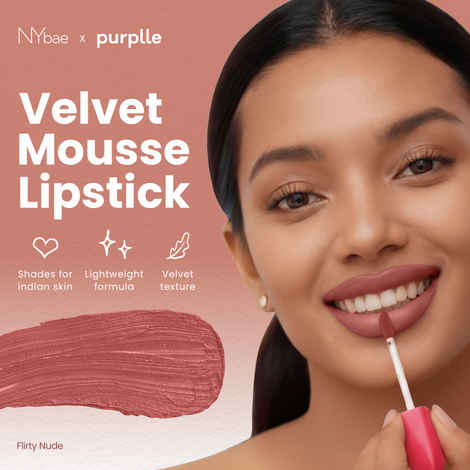 NY Bae Velvet Mousse Liquid Lipstick - Flirty Nude 07 (6.5 ml) | Velvet Matte Finish | Transferproof | Smudgeproof | Ultra Light | Smooth | Moisturising Nude Lipstick