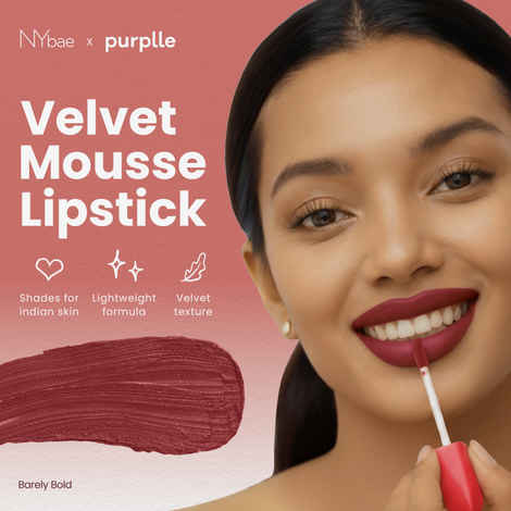 NY Bae Velvet Mousse Liquid Lipstick - Barely Bold 08 (6.5 ml) | Velvet Matte Finish | Transferproof | Smudgeproof | Ultra Light | Smooth | Moisturising Nude Lipstick