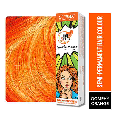 Streax Professional Hold & Play Funky Colours - Oomphy Orange Hair Colour, Semi-Permanent Professional Hair colour for Women, (100 gm)