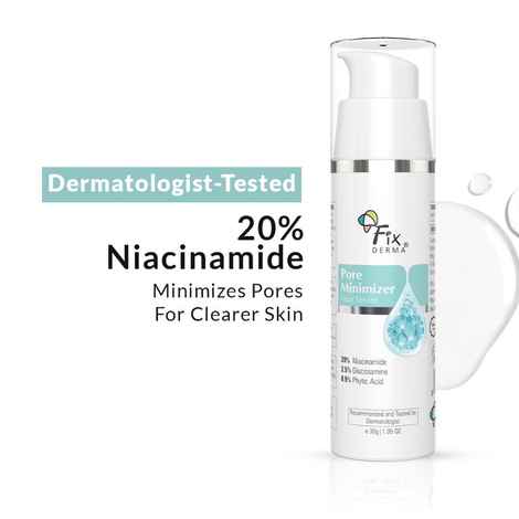 Fixderma 20% Niacinamide Serum for Face for Pore Minimizer with 2.5% Glucosamine & Hyaluronic Acid Serum | Open Pores Serum | Hydrating Serum | Face Serum for Men & Women - 30 gm