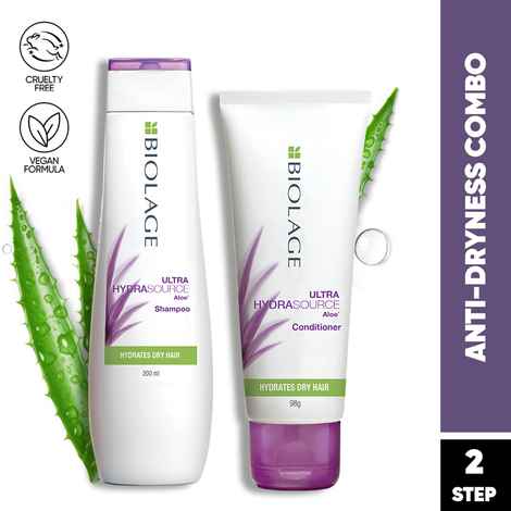 Buy Biolage Professional Hydrasource Anti-Dryness Shampoo and Conditioner Combo, Hydrates and Moisturizes Dry Hair, Enriched with Aloe, 200 ml + 98 gm - Purplle