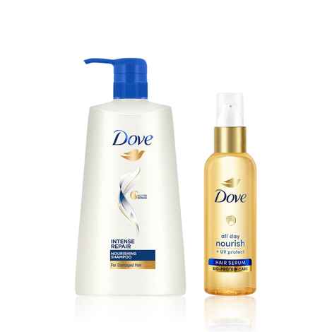 Buy Dove Intense Repair Shampoo (650 ml) + Dove All Day Nourish + UV protect Hair serum 48 ml , for all hair types - Purplle