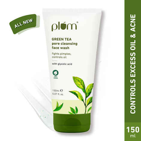 Plum Green Tea Pore Cleansing Face Wash For Oily Skin | With Glycolic Acid | Fights Acne, Controls Excess Oil | Removes Dead Skin Cells | Gentle & Non-Drying | Women & Men | 100% Vegan | 150 ml