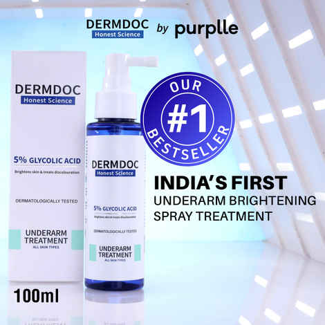 DERMDOC by Purplle 5% Glycolic Acid Underarm Brightening Spray Treatment (100 ml) | Exfoliating & Brightening | MultiPurpose Spray for Hyperpigmentation, Dark Spots, Dark Neck, Dark Underarms & Strawberry Legs