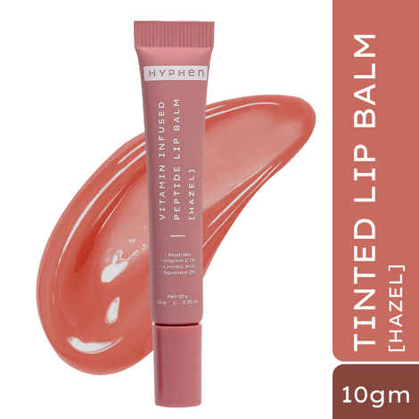 Hyphen Tinted Lip Balm - Hazel | 1% Vitamin E, 2% Squalane & Peptides | Brightening Lip Balm for Dark Lips | 24h Moisturization for Dry Lips - 10 gm