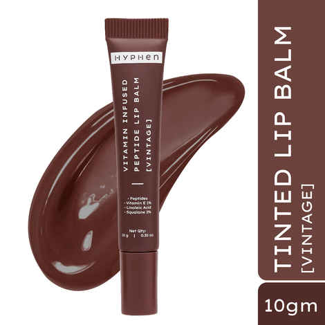 Hyphen Tinted Lip Balm - Vintage | 1% Vitamin E, 2% Squalane & Peptides | Brightening Lip Balm for Dark Lips | 24h Moisturization for Dry Lips - 10 gm