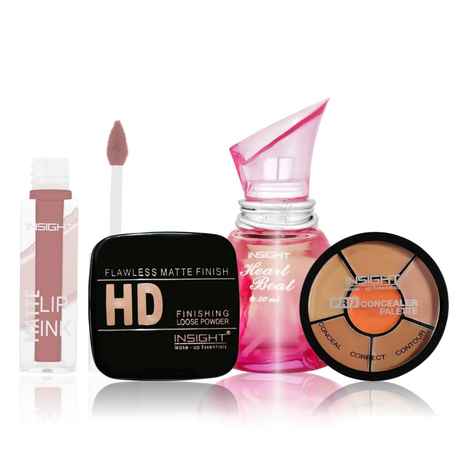 Buy Insight Date Night Ready Makeup (Finishing Loose Powder - Ivory + Pro Concealer Palette + Matte Lip Ink - Desert Taupe + Heart Beat EDP PARFUM) Combo of 4 - Purplle