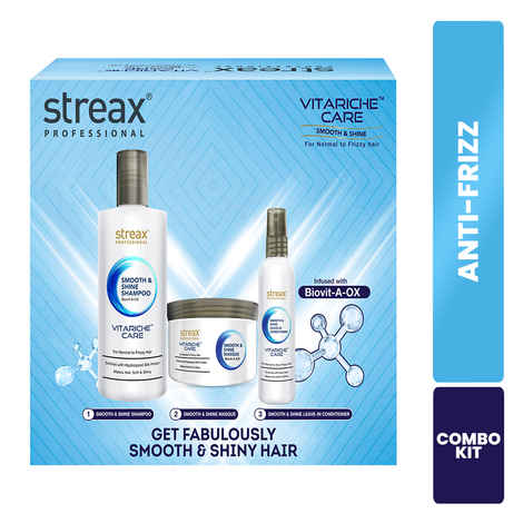 Buy Streax Professional Vitariche Care Smooth and Shine Shampoo + Masque + Leave-in Conditioner Combo 3 Pcs - Purplle