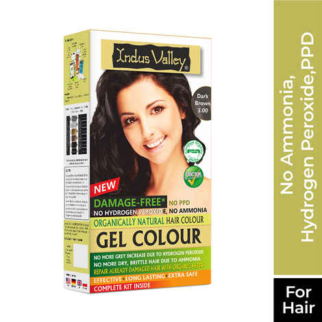 INDUS VALLEY Damage Free Natural Gel Hair Colour for Women | Ammonia & PPD Free Organic Hair Colour with 100% Grey Coverage, Long Lasting Hair Color Trial Pack | Dark Brown 65 ml