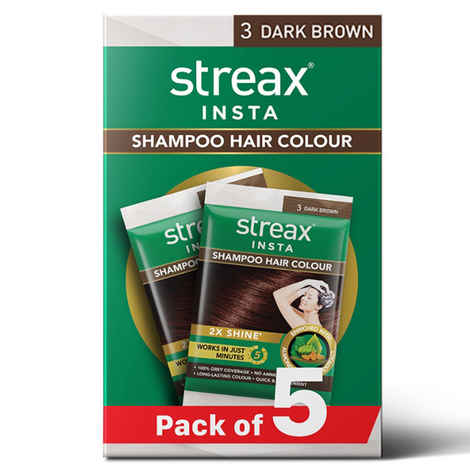 Streax Insta Shampoo Hair Colour for Women and Men, Dark Brown - Pack of 5