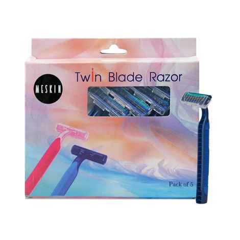 Meskin Twin Blade Unisex Body Razor with Anti-Slip Grip Pack of 5 Blue