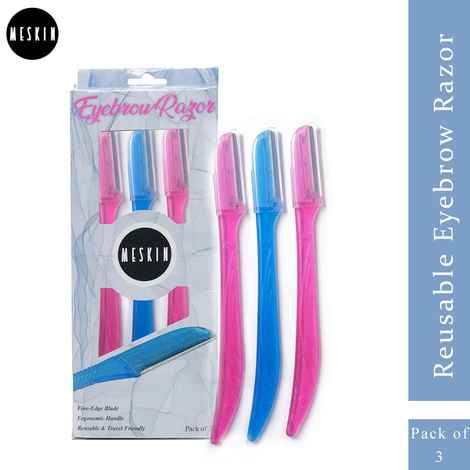 Meskin Reusable Unisex Eyebrow Razor Pack of 3 (Assorted Colors) 18gm