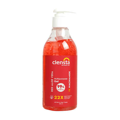 Clensta Red Aloe Vera Gel 22x MORE POWERFUL Than Normal Aloe Vera For Skin and Hair With 99% Pure Aloe Vera Gel and 1% Niacinamide | Hydrating, Moisturizing & Glowing Skin | For Women & Men All Skin Type - 300ml