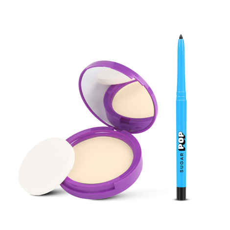 SUGAR POP Makeup Essentials - Longwear Compact 04 Pearl - 9 gms & Longwear Kajal 01 Black - 0.30 gms x 2 - Set of 2