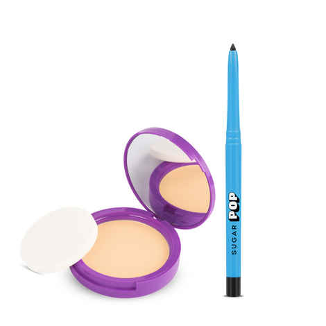 SUGAR POP Makeup Essentials - Longwear Compact 05 Nude - 9 gms & Longwear Kajal 01 Black - 0.30 gms x 2 - Set of 2