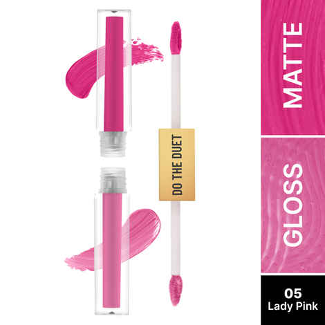 Swiss Beauty Select Do The Duet Lipstick | Matte Liquid Lipstick + Tinted Gloss | Infused with Vitamin E and Jojoba Oil |5 Lady Pink 3 ml