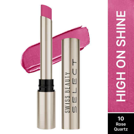 Swiss Beauty Select High On Shine Creamy Lipstick | With Mirror-shine finish | Enriched with Vitamin E |10 Rose Quartz 1 gm