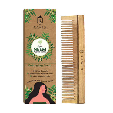 Buy Rawls Handmade Kacchi Neem Wood Detangling Comb for Hair Growth, Hairfall, Dandruff, Frizz Control & Shine | Soaked in 14 Herbs & Neem, Sesame & Coconut oil | Suitable for all hair types | for Women - 1 pc - Purplle