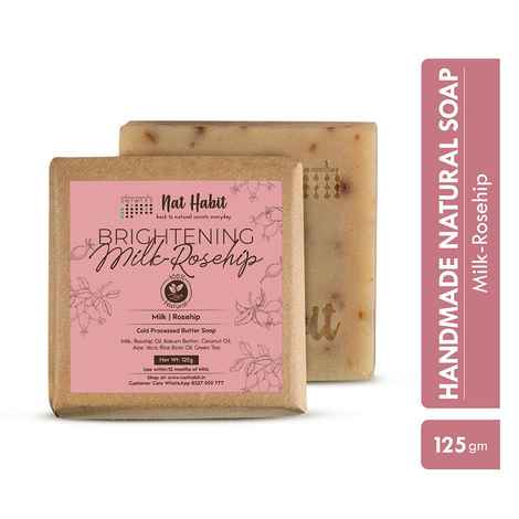 Buy Nat Habit Brightening Milk-Rosehip Bath Soap With Ayurvedic Cold Processed & Vit C For Cleansing, Skin Whitening, Tan Removal & Scar Reduction (125 gm) - Purplle