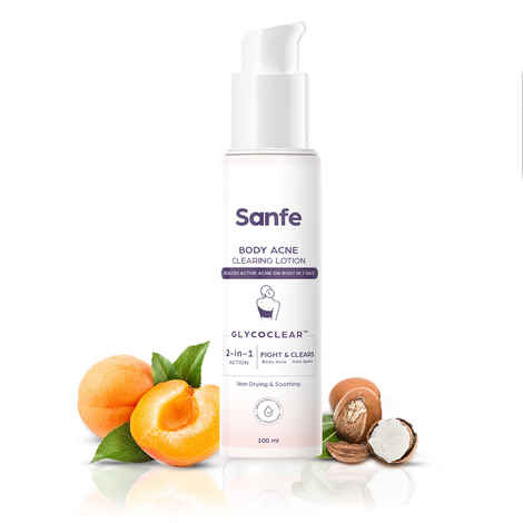 Buy Sanfe Back & Bum Acne Clearing Lotion with Shea Butter & Peach extracts for healing Bum acne & crusty skin - 100 ml | Deeply hydrates the skin | Prevents bum acne | Parabens & Minerals free - Purplle