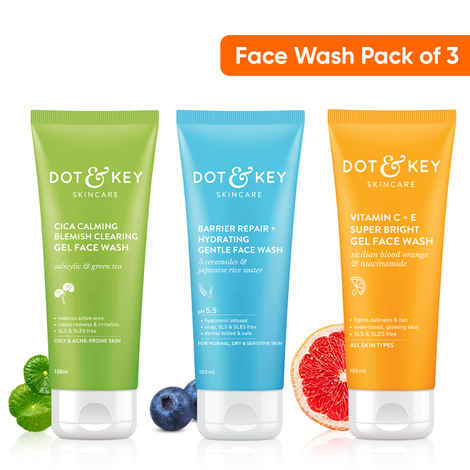 Dot & Key Best Selling Face Wash Trio - CICA Face Wash 100 ml, Vitamin C Face Wash 100 ml & Barrier Repair Face Wash 100 ml