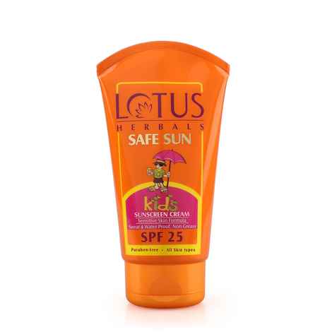 Lotus Herbals Safe Sun KidsA Sunscreen CreamA - Sensitive Skin Formula | SPF 25 | Non Greasy | Sweat & Waterproof | 50 gm