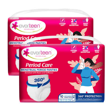 everteen Period Care Disposable Period Panties, No Skin Irritant & Dermatologically Tested - Pack 2, (L-XL) 10 Pcs each