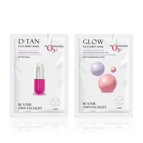 O3+ Dual Action Sheet Mask Set (De Tan 30g + Dullness Removal 30 gm)