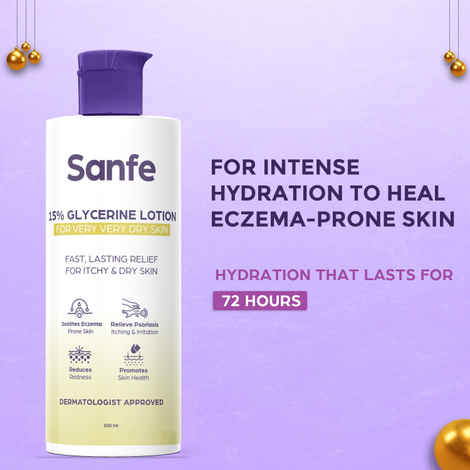 Buy Sanfe 15% Glycerine Lotion | For very very dry skin | Soothes Eczema, Relieve Irritation & Itching, Reduces Redness | Rapid Relief Formula - 100 ml - Purplle