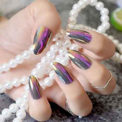 Buy Sanfe Instant Stick On Nails - Brown Chrome | 24 Pcs Reusable Artificial Fake Nail Set/Extensions | Quick, Lightweight, Salon Look, Lasts upto 3 weeks | For Festivals & Special Occasions - Purplle