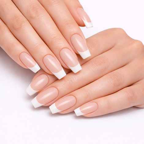 Buy Sanfe Stick On Nails | Pre-Glued Classic French Press On Nails | No-Glue, Quick & Easy Application for Girls & Women | Pack of 24 Nail Tips | Colour French Tip - Purplle