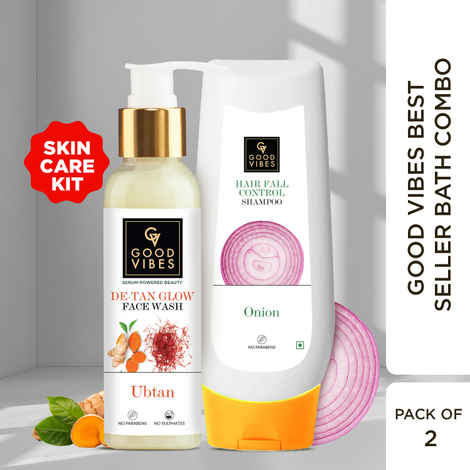 Buy Good Vibes Best Seller Bath Combo | Ubtan De Tan Face Wash 120ml | Onion Hairfall Control Shampoo 200ml - Combo of 2 - Purplle