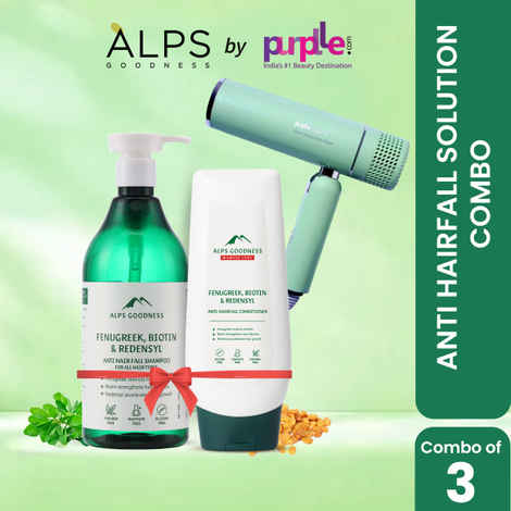 Buy Alps Goodness Hair Care & Style Combo | Alps Goodness Fenugreek, Biotin & Redensyl Anti Hairfall Shampoo for All Hair Types (500 ml) | Conditioner (200ml) | Purplle Glitz Salon Ready Hair Dryer (1600W) Combo of 3 - Purplle