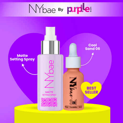 NY Bae Foundation & Setting Spray Combo | 3 in 1 Serum Foundation with Primer Cool Sand 06 (30 ml) | Matte Setting Spray (60 ml) Combo of 3