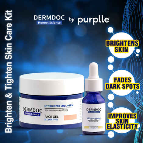 DERMDOC Skin Brightening and Tightening Combo | 10% Niacinamide Serum (15 ml) | Skin Tightening Face Gel with Hydrolyzed Collagen (50 gm) Combo of 2